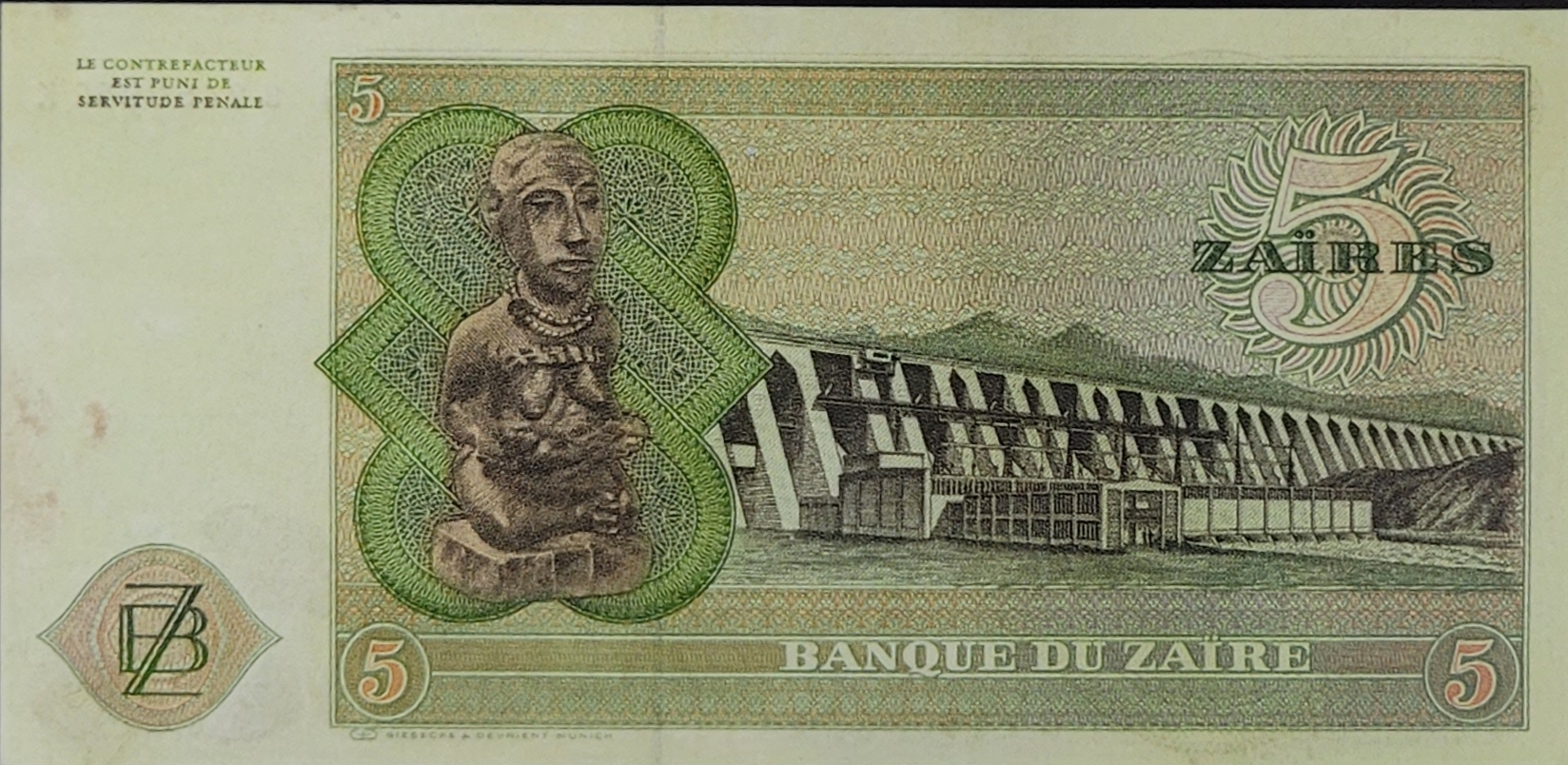 Zaire Bel ensemble de 5 billets de banque de collection